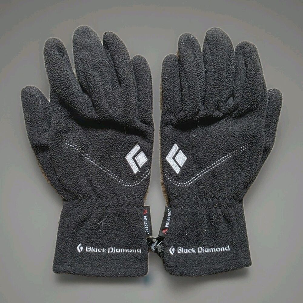 Black Diamond Gloves Black Fleece Polartec Goat Leather Palms Women Size Small